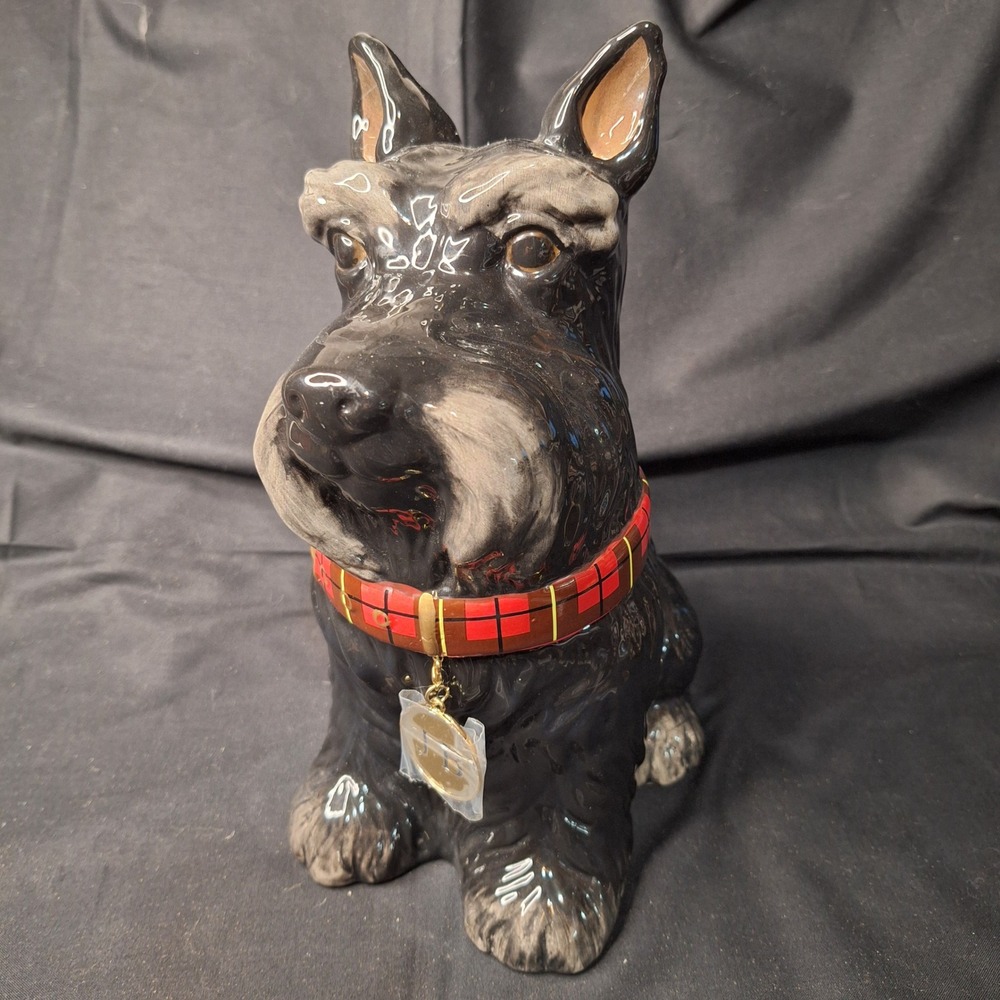 David's Cookies Scottie Dog Cookie Jar Black Scottish Terrier Plaid Collar JB